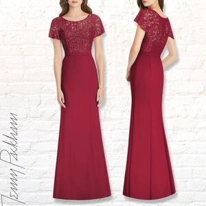Jenny Packham Marquis Lace Crepe Burgundy Gown Maxi Dress Size 14